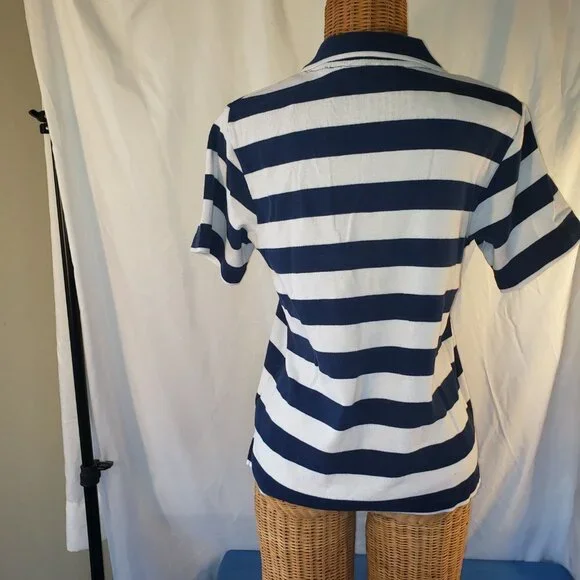 Erika Women's Blue and White Striped Polo Shirt - Size Small - Picture 3 of 4